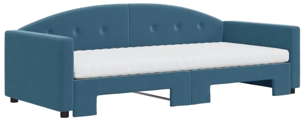 Sofá-cama com gavetão e colchões 90x200 cm veludo azul