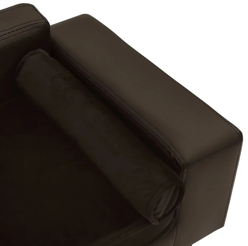 Sofá para cães 81x43x31 cm pelúcia e couro artificial castanho