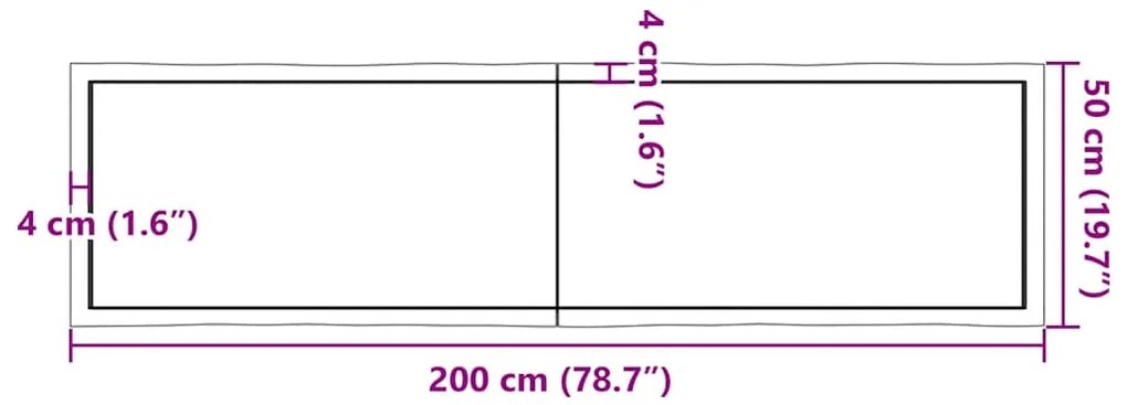 Tampo de mesa com bordas vivas maciço tratado castanho-escuro