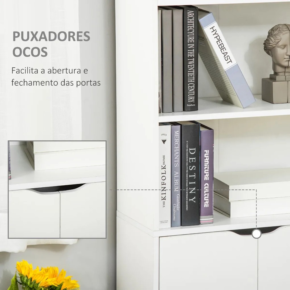 Estante para Livros com 4 Compartimentos Abertos e 1 Armário com 2 Prateleiras Armazenamento Livros Plantas para Sala de Estar Escritório 59x29x180cm