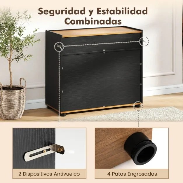 Aparador, armário de Cozinha 80 × 35 × 70 cm com arrumação em madeira com 1 gaveta e 2 portas Credenza estilo moderno rústico Preto