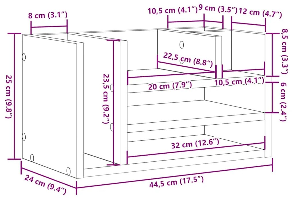 Organizador de Mesa Carvalho Antigo 44.5x24x25 cm Madeira Engenharia