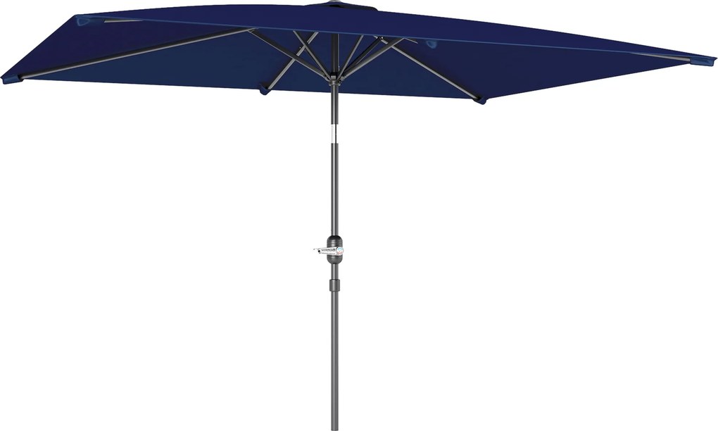 Chapéu de Sol de Alumínio 198x294x255 cm Chapéu Retangular de Jardim Inclinável com Manivela e Mastro Desmontável Azul-Marinho