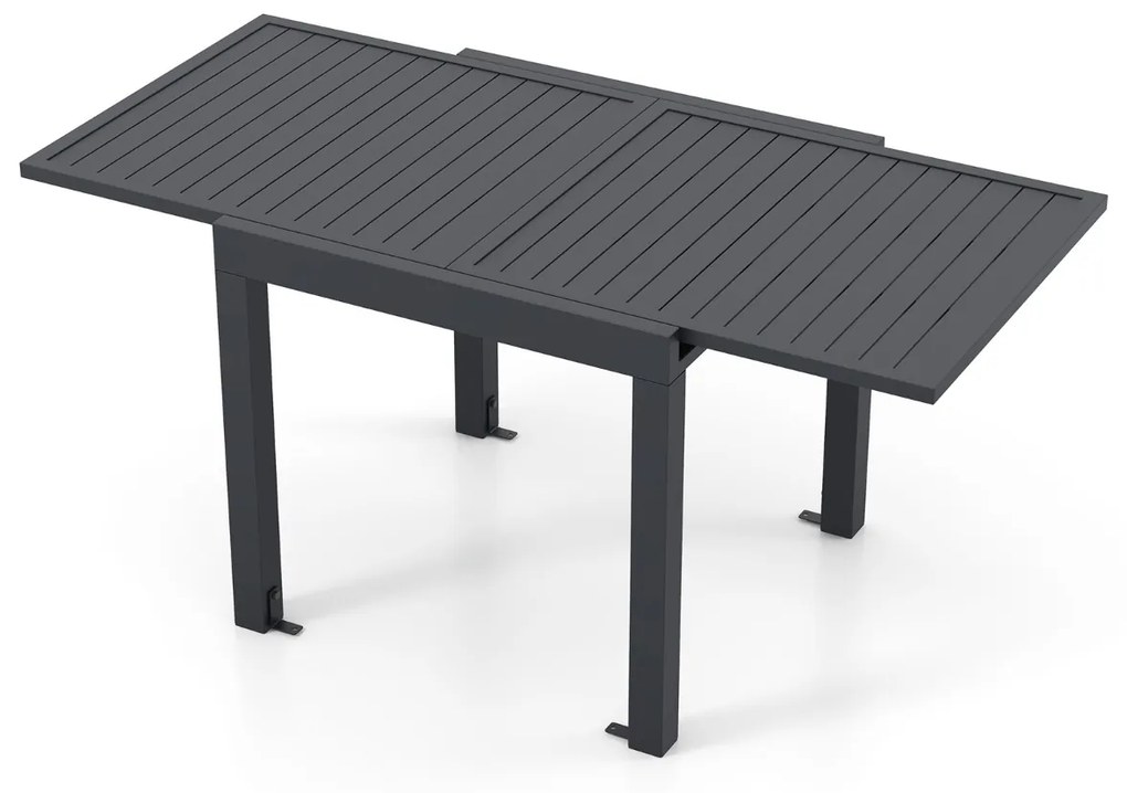 Mesa de jardim extensível 80-160 cm  em alumínio para 4-6 pessoas Mesa de metal quadrada e retangular Cinzento