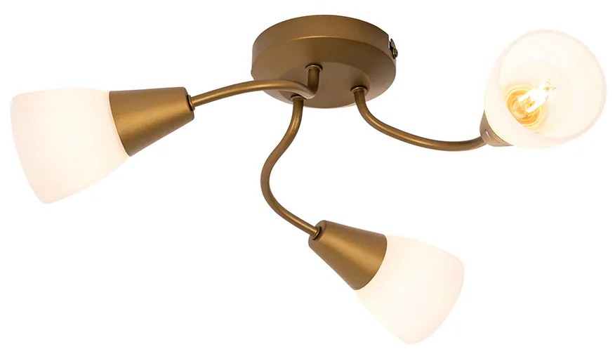 Candeeiro de teto clássico dourado com vidro fosco redondo 3 luzes - Madi