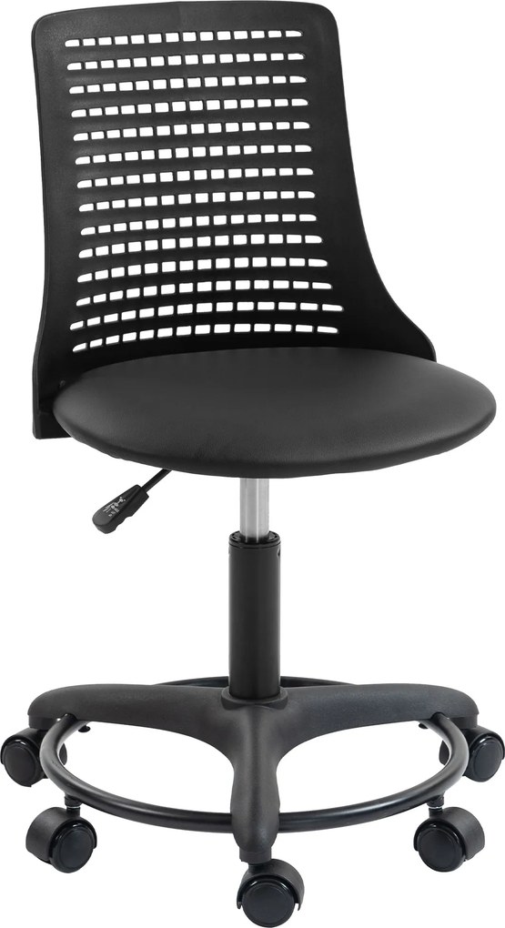 HOMCOM Cadeira de Escritório sem Braços Cadeira de Secretária Giratória em Malha com Encosto Vazado Ajustável 43x42x74-86 cm Pr | Aosom Portugal