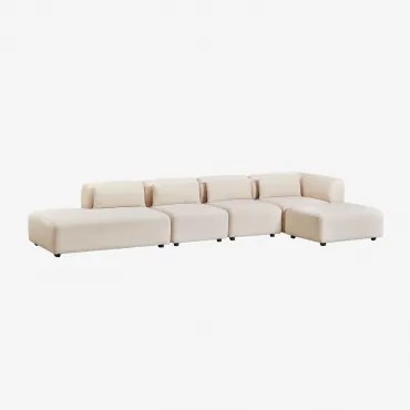 Sofá Secional De Canto Fogler De 4 Peças Com Chaise Longue E Pufe À Esquerda Bombazina Crema Linho - Sklum