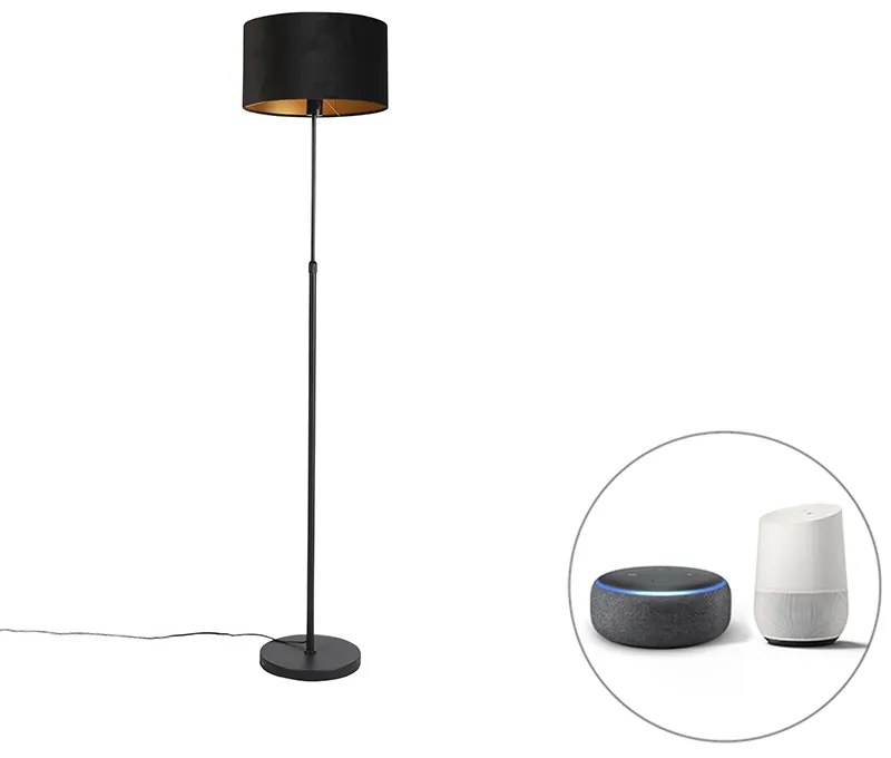 LED Candeeiro de pé inteligente preto com abajur em veludo preto 35 cm com Wifi A60 - Parte Clássico / Antigo