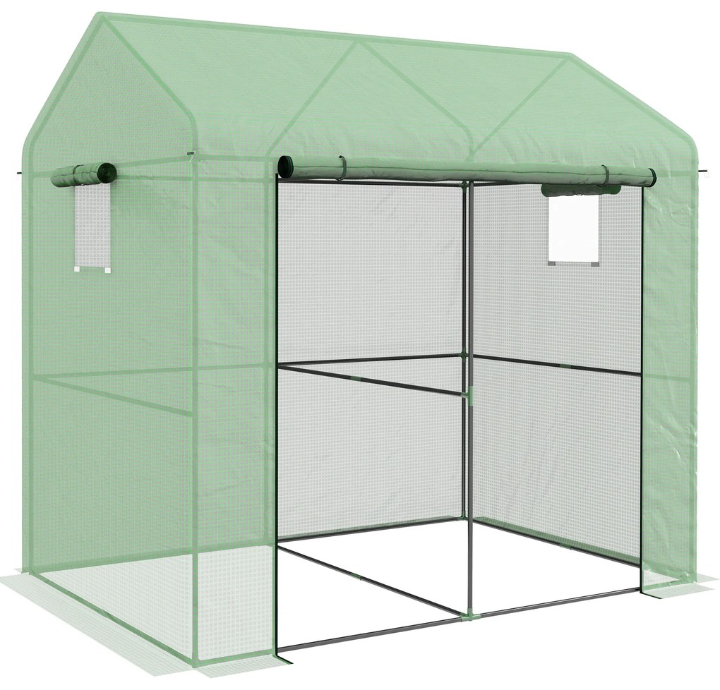 Outsunny Estufa de Jardim 2,8㎡ com 1 Grande Porta Enrolável e 2 Janelas 200x140x200 cm Verde | Aosom Portugal