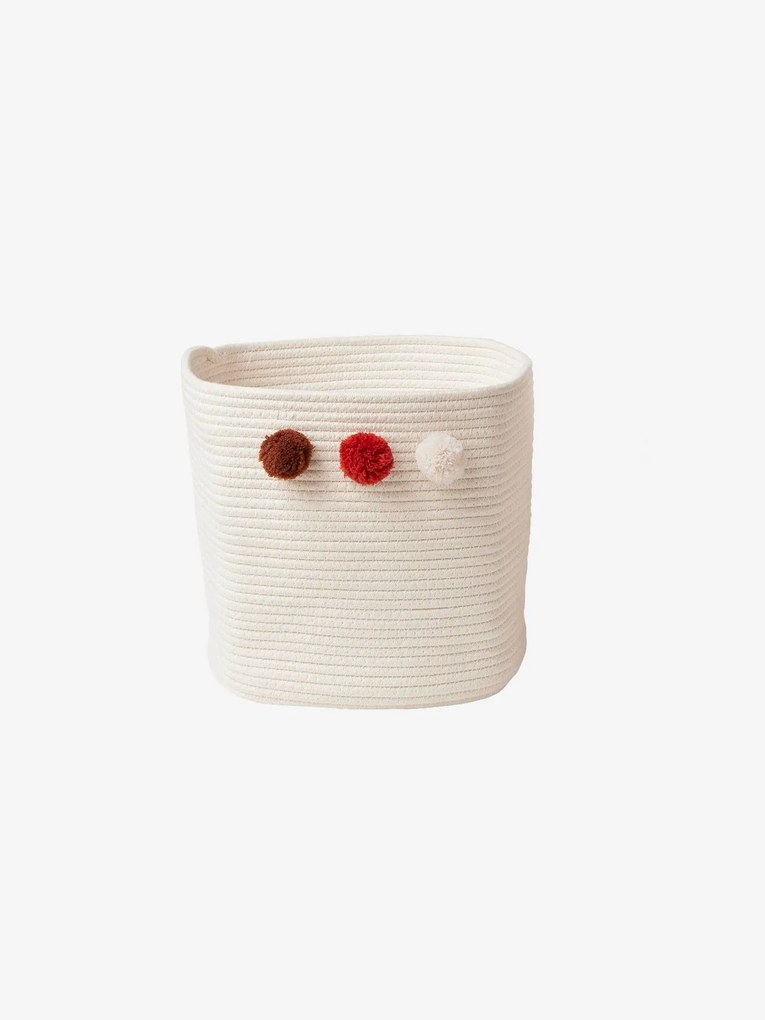 Cesto com pompons castanho medio liso com motivo