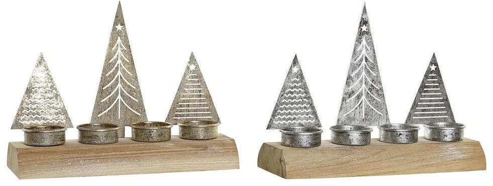 Castiçal Natalício DKD Home Decor Metal Madeira (23 x 8 x 17 cm) (2 pcs) (4 Peças)