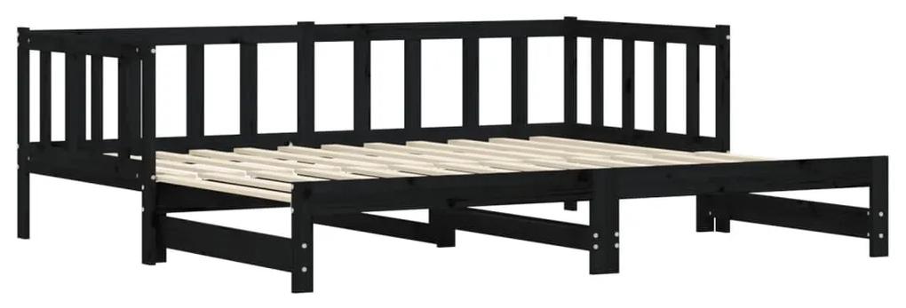 Sofá-cama com gavetão 90x190 cm madeira de pinho maciça preto