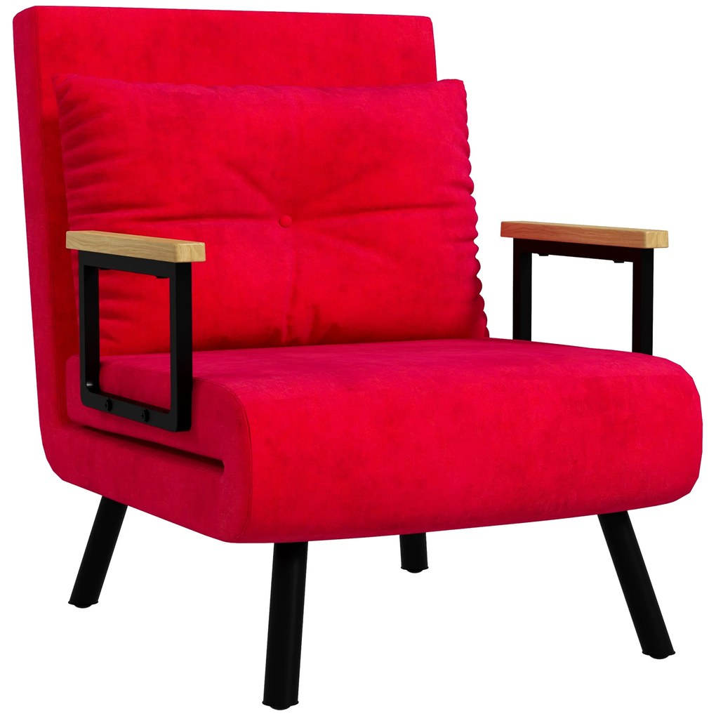 HOMCOM Poltrona Cama 3 em 1 com Encosto Reclinável e Almofada em Tecido de Veludo 63x73x81 cm Vermelho | Aosom Portugal