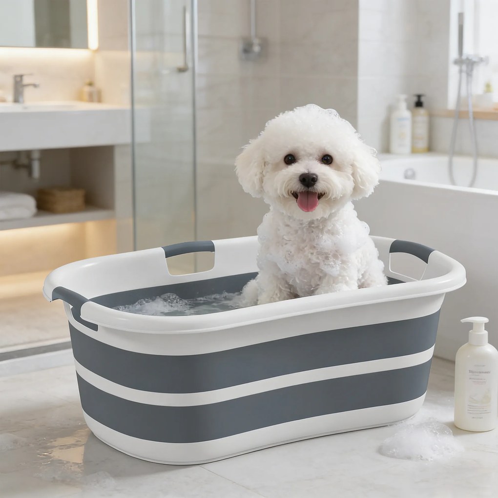 Banheira para cães, banheira dobrável e portátil com orifício de drenagem, para cães pequenos e cachorrinhos, cinzenta