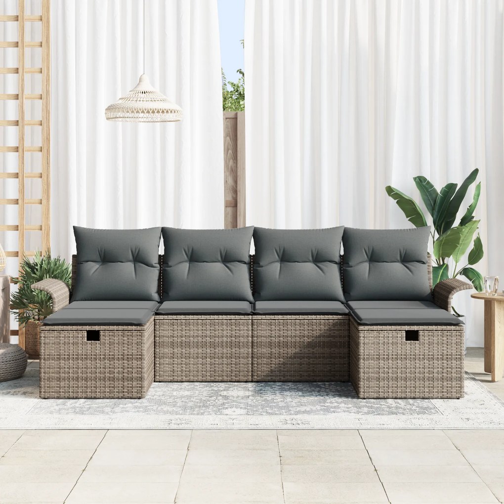 Conjunto de Sofá de Jardim de 6 Peças com Almofadas Cinza Rattan Sinté