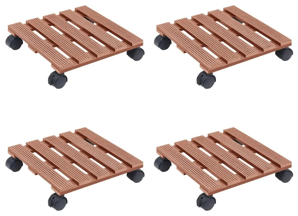 Carrinhos para vasos de plantas 4 pcs 30x30x7,5 cm WPC castanho