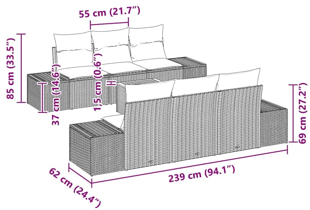 Conjunto de Sofá de Jardim 7 pcs Bege, cinza claro