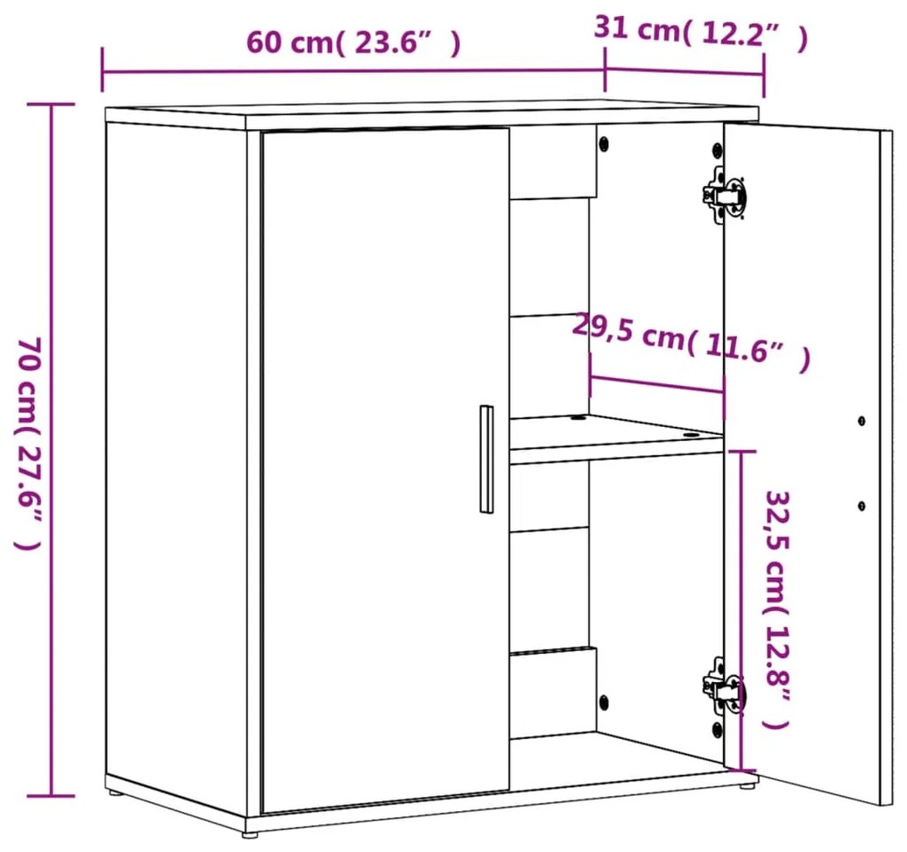 Aparadores 2 pcs 60x31x70 cm derivados madeira cinzento cimento
