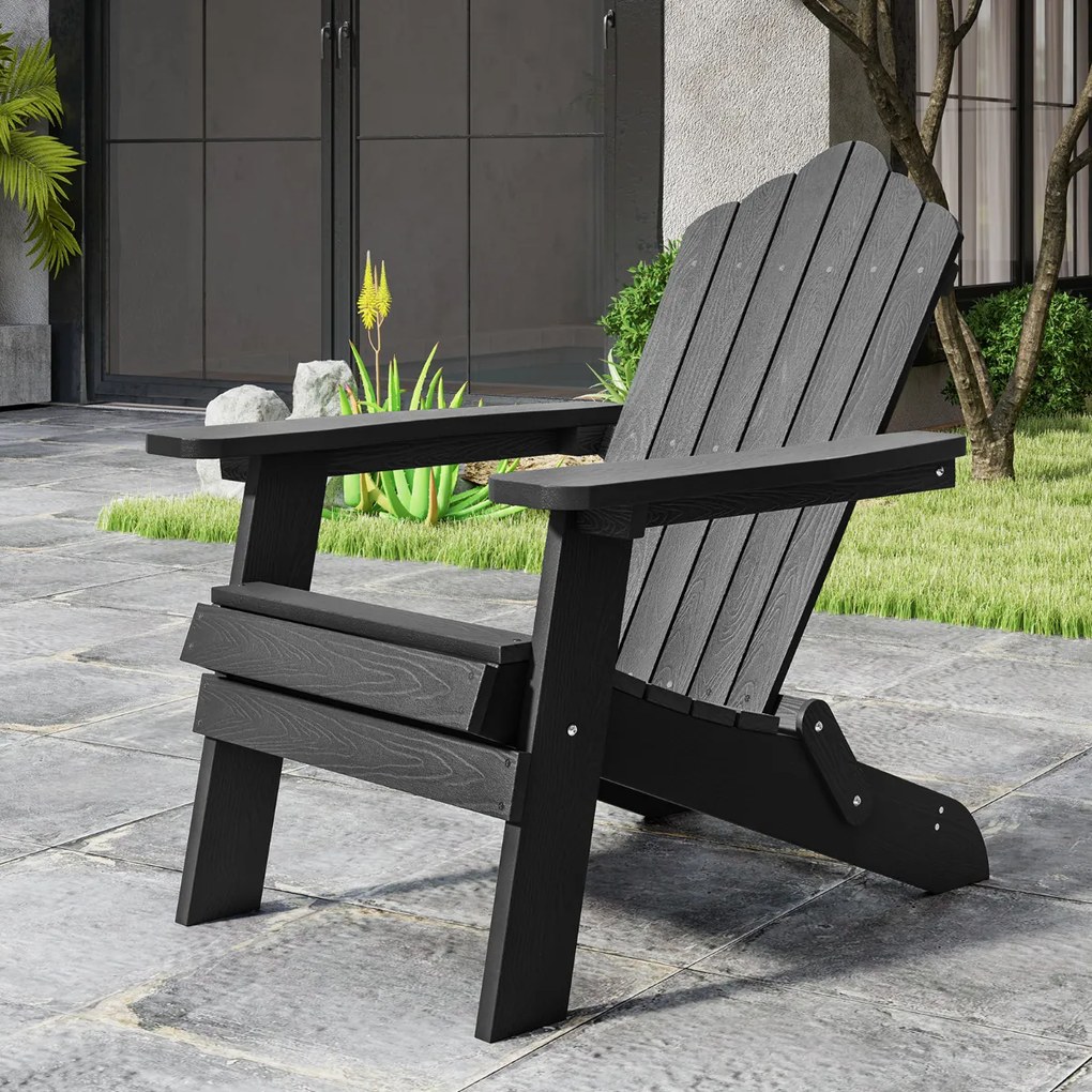 Cadeira Adirondack Jardim HIPS com braços largos e encosto inclinado para relvados exteriores jardim Preta