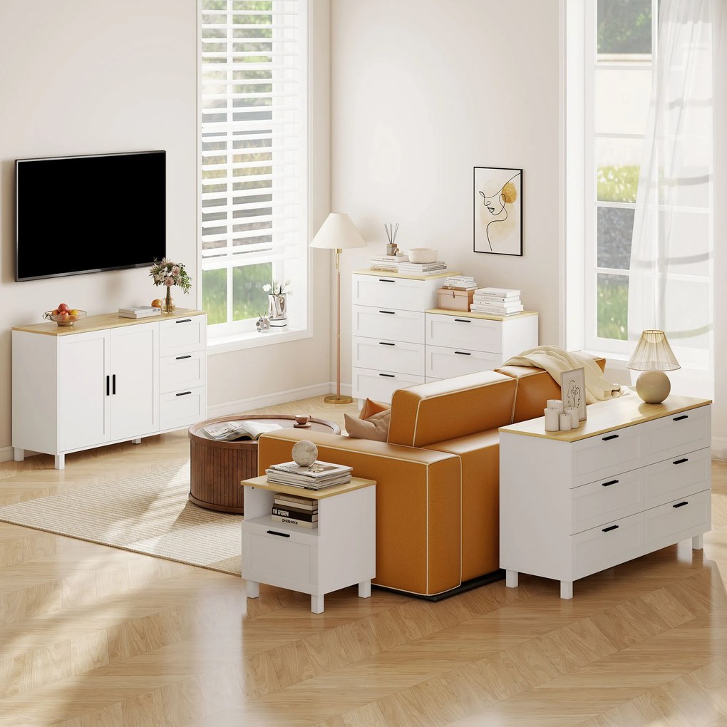 Aparador Moderno para Sala de Estar com 2 Portas e 3 Gavetas Prateleira Ajustável para Sala de Jantar Entrada 120x38x76 cm Branco