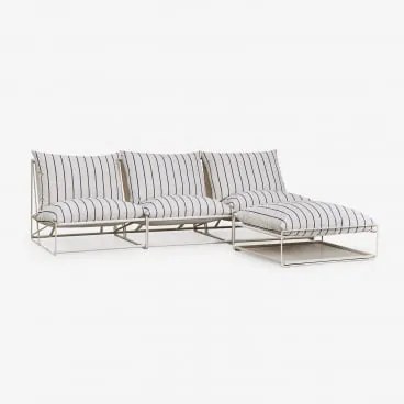 Sofá Modular De Jardim De 3 Peças E Puff Conversível Amaro Tapioca Bege - Azul- Marinho - Sklum