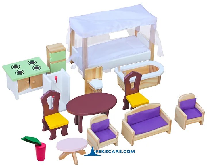Casa de bonecas infantil campestre com luzes e acessórios
