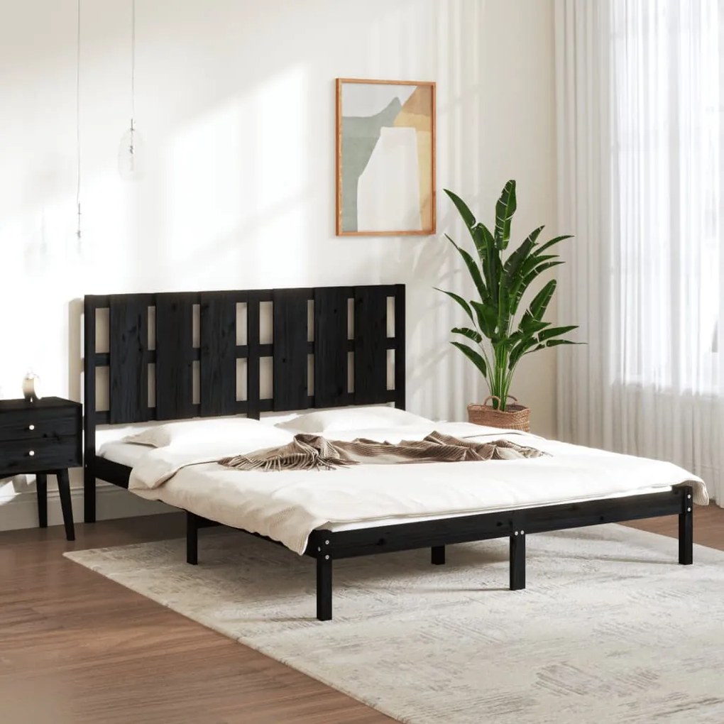 Estrutura de cama king 150x200 cm madeira maciça preto