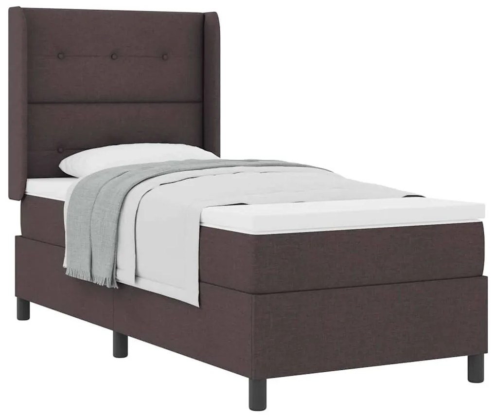 Cama Box com Colchão, Castanho Escuro, 90x200 cm, Tecido
