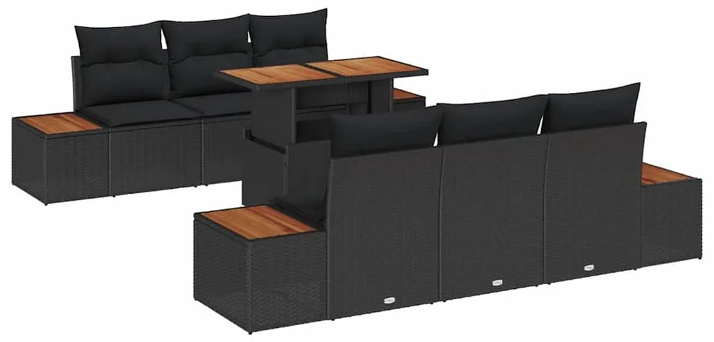 Conjunto de Jantar de Jardim de 7 Peças com Almofadas Pretas de Rattan