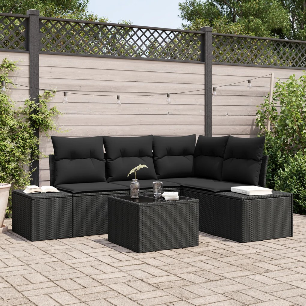 vidaXL Conjunto de Sofá de Jardim 5 Peças com Almofadas Beijes de Rattan PE