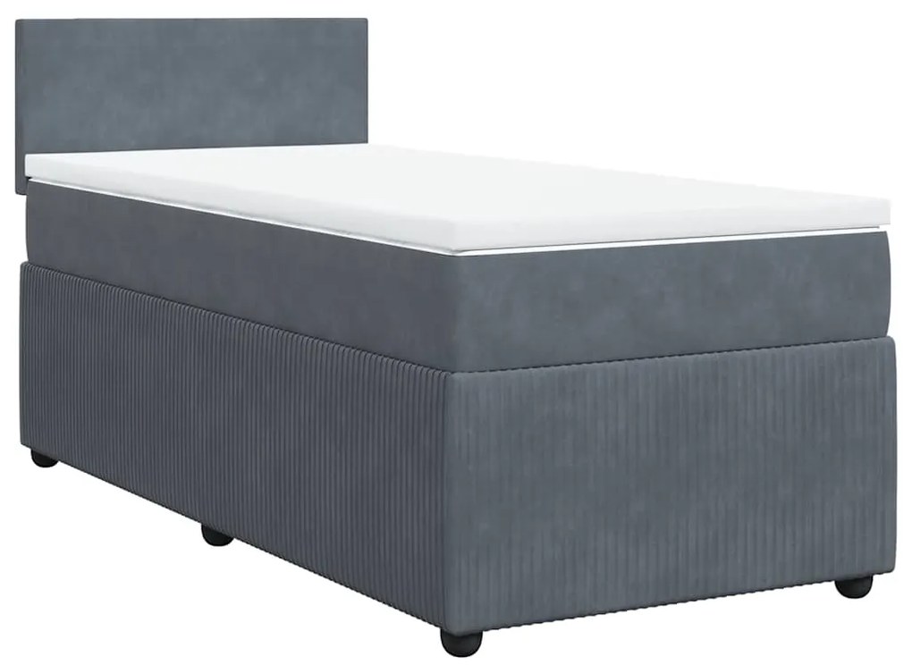 Cama com molas/colchão 90x190 cm veludo cinza-escuro