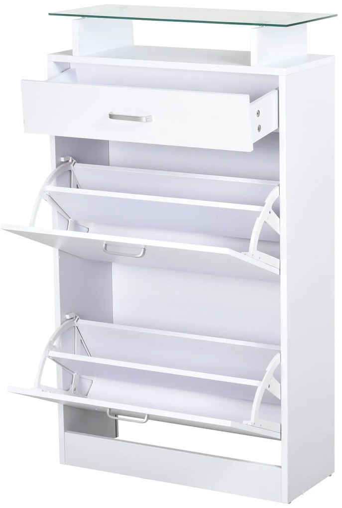 Organizador de sapatos com 3 gavetas Prateleira de vidro Carga 50 kg 60x24x105,5 Branco