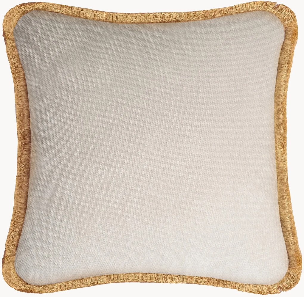 Almofada de veludo artesanal com franjas Happy Pillow