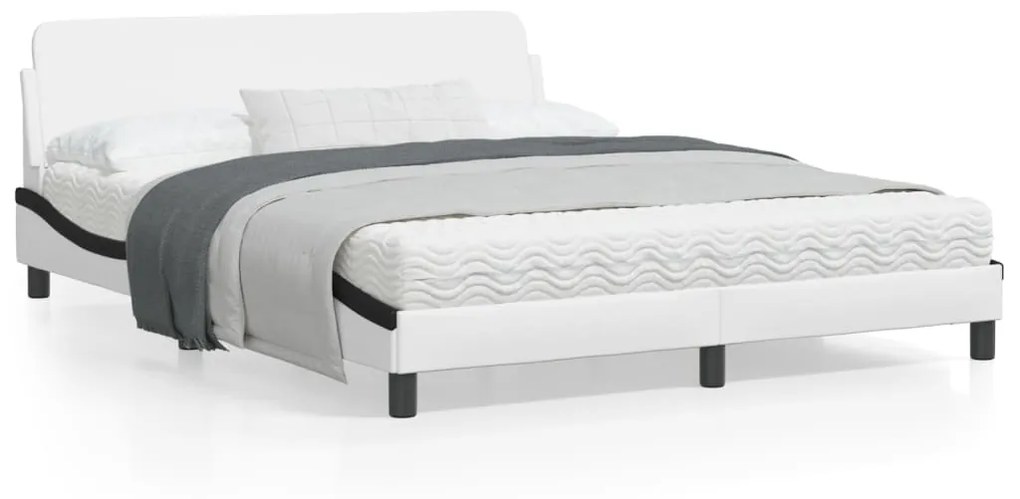 vidaXL Estrutura cama c/ cabeceira 160x200 couro artif. branco/preto