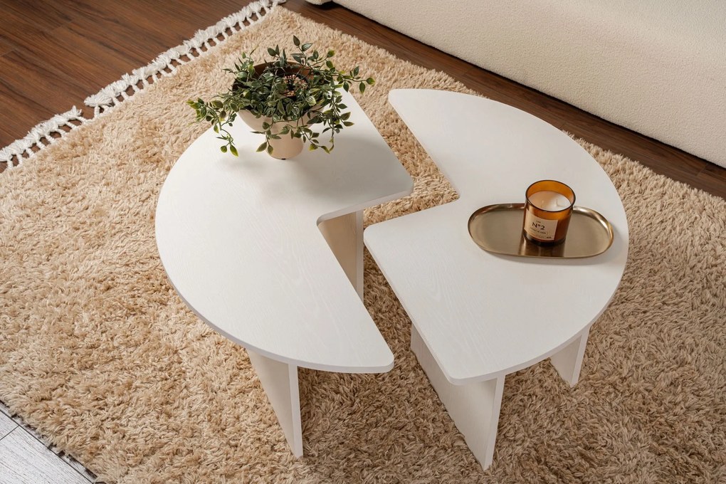 Mesa de Centro Moira - Branco Madeira - Ø90x41 cm