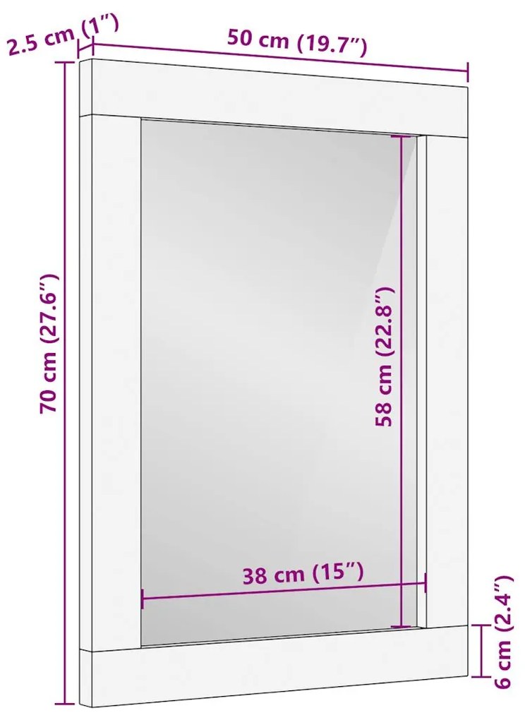 Espelho de casa de banho 50x70 cm mangueira maciça e vidro