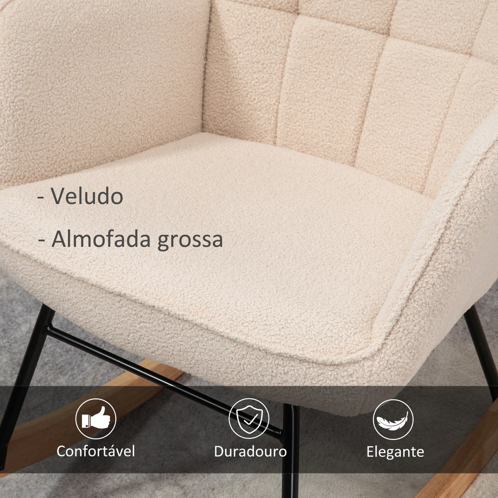 Cadeira Baloiço com Oscilação de 40° Pés de Madeira de Faia e Estrutura de Aço Carga Máxima 120 kg 71x92x101 cm Bege