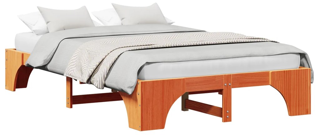 Cama de Madeira Castanho Encerado Madeira maciça 140 x 190 cm