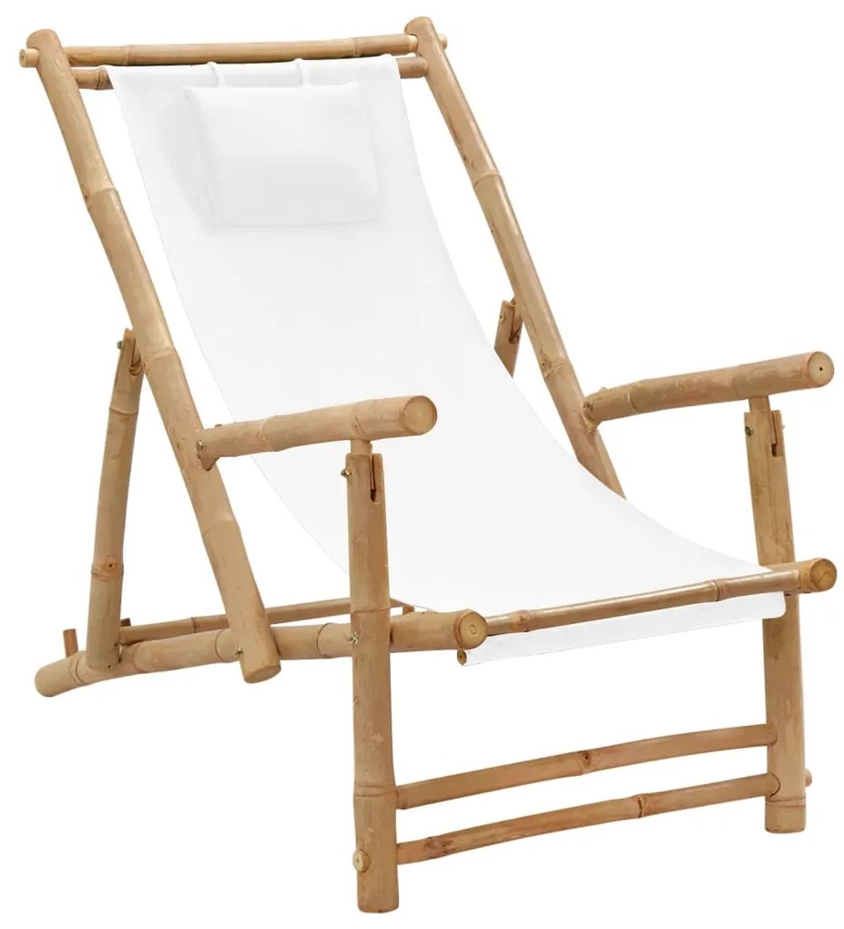 Cadeira de terraço em bambu e lona branco nata