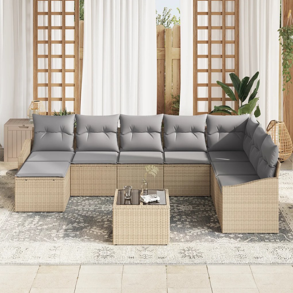 Conjunto de Jantar de Jardim de 9 Peças com Almofadas Vime PE Preto