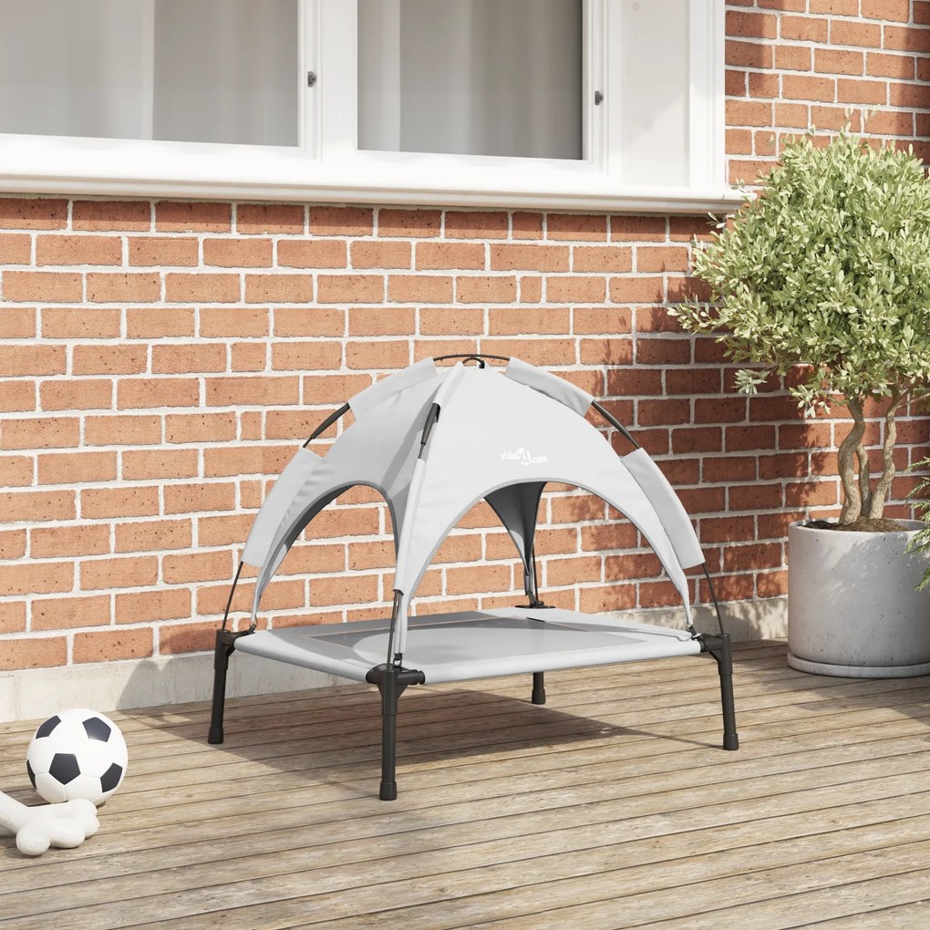 vidaXL Cama Elevada para Cão com Teto Removível Cinza Prateado Aço