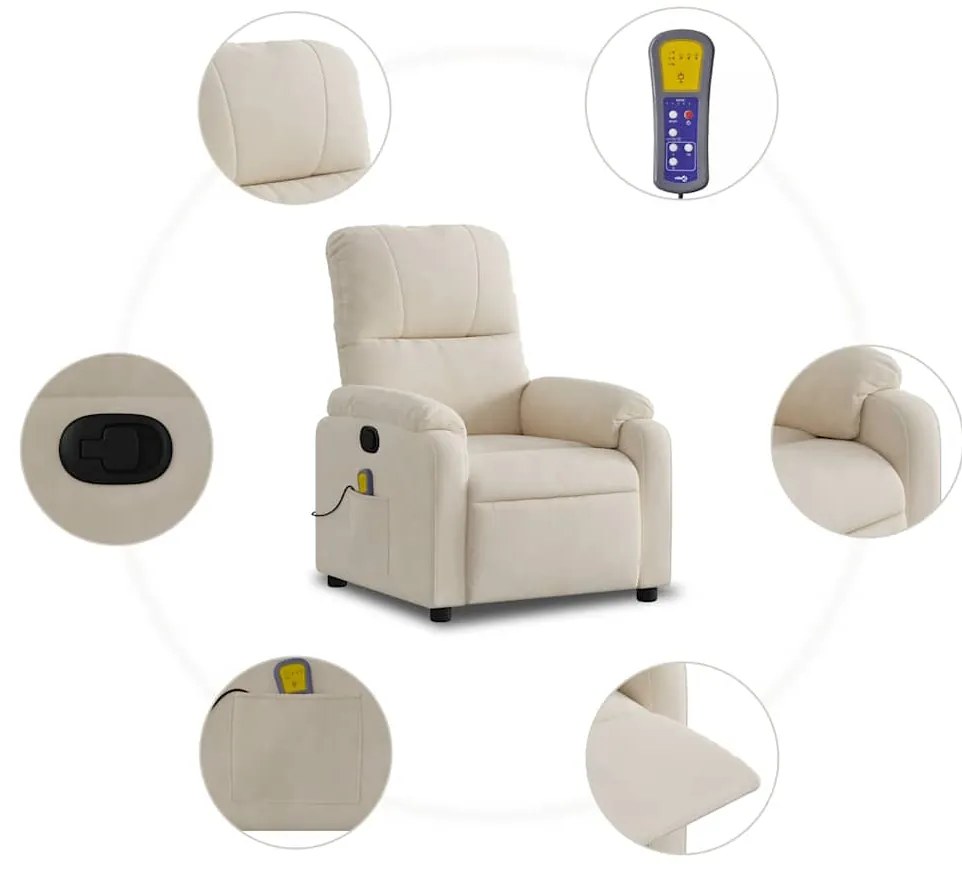 Poltrona de massagens reclinável tecido de microfibra cor bege