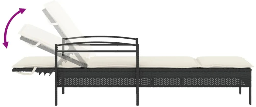 Espreguiçadeira com almofadão 63x200x81 cm vime PE preto