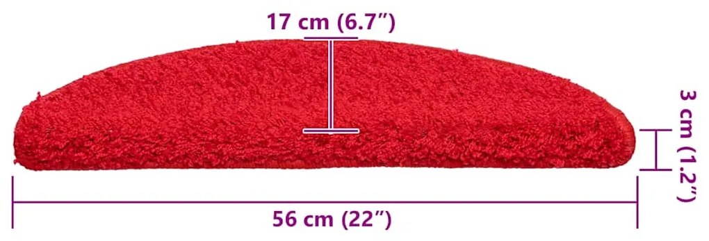 Tapetes de escada 20 pcs 56x17x3 cm vermelho