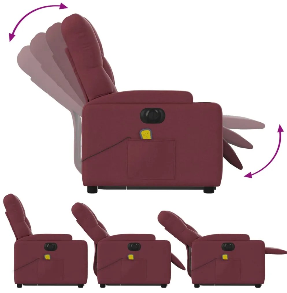 Poltrona elevatória de massagens elétrica tecido vermelho tinto