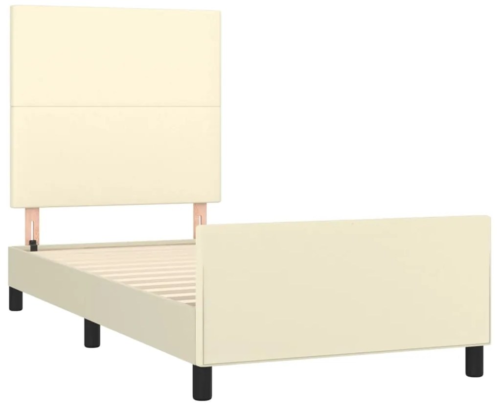 Estrutura de cama c/ cabeceira couro artificial 90x200 cm creme
