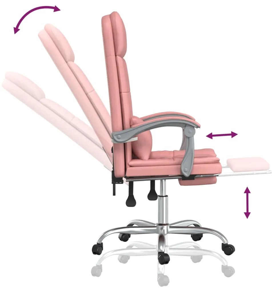 Cadeira escritório massagens reclinável couro artificial rosa
