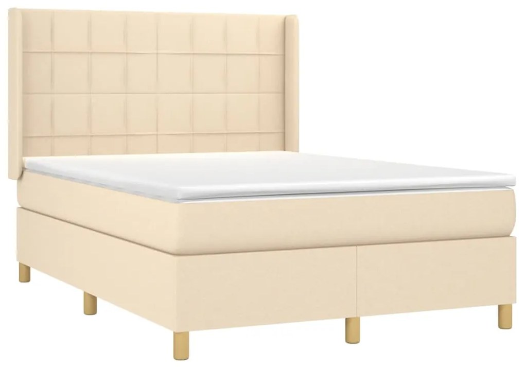 Cama box spring c/ colchão e LED 140x200 cm tecido cor creme