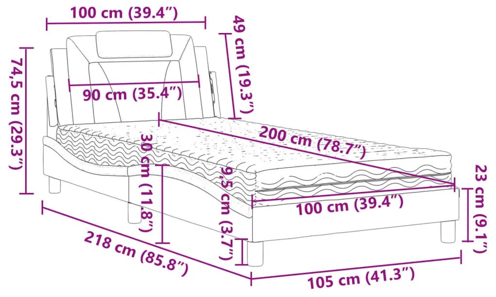 Cama com colchão 100x200 cm couro artificial castanho