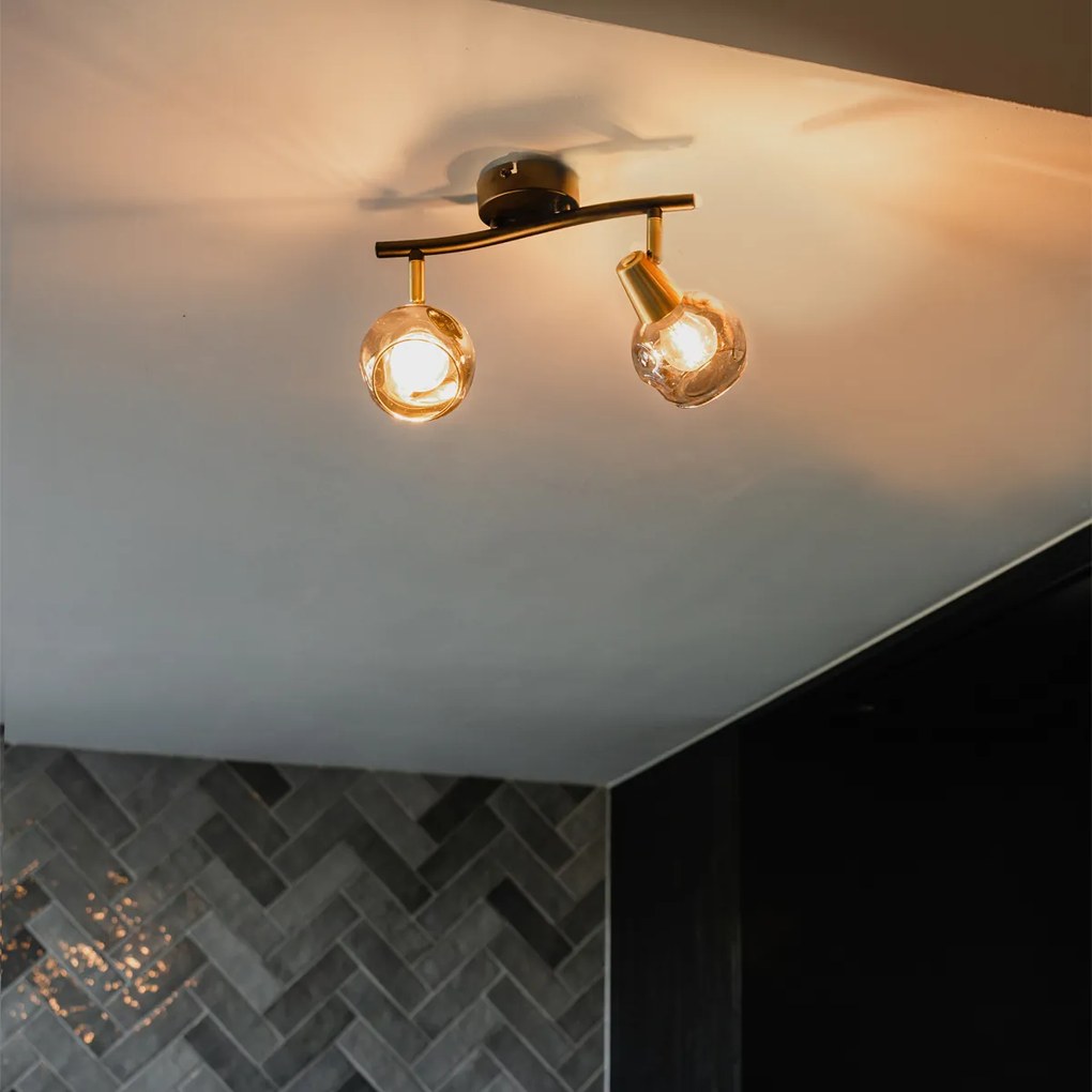 Plafon preto com latão e vidro fumê 2-luzes - VIDRO